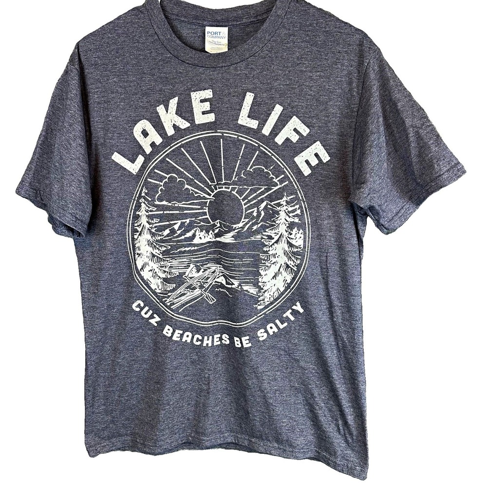 Port & Company Fan Favorite Lake Life Graphic Tee Gray Unisex M Crew Neck